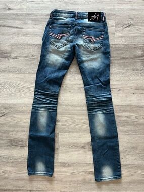 A7 Rhinestone Distressed Skinny Jeans Size 25| Pink Crystal | Low Rise Denim